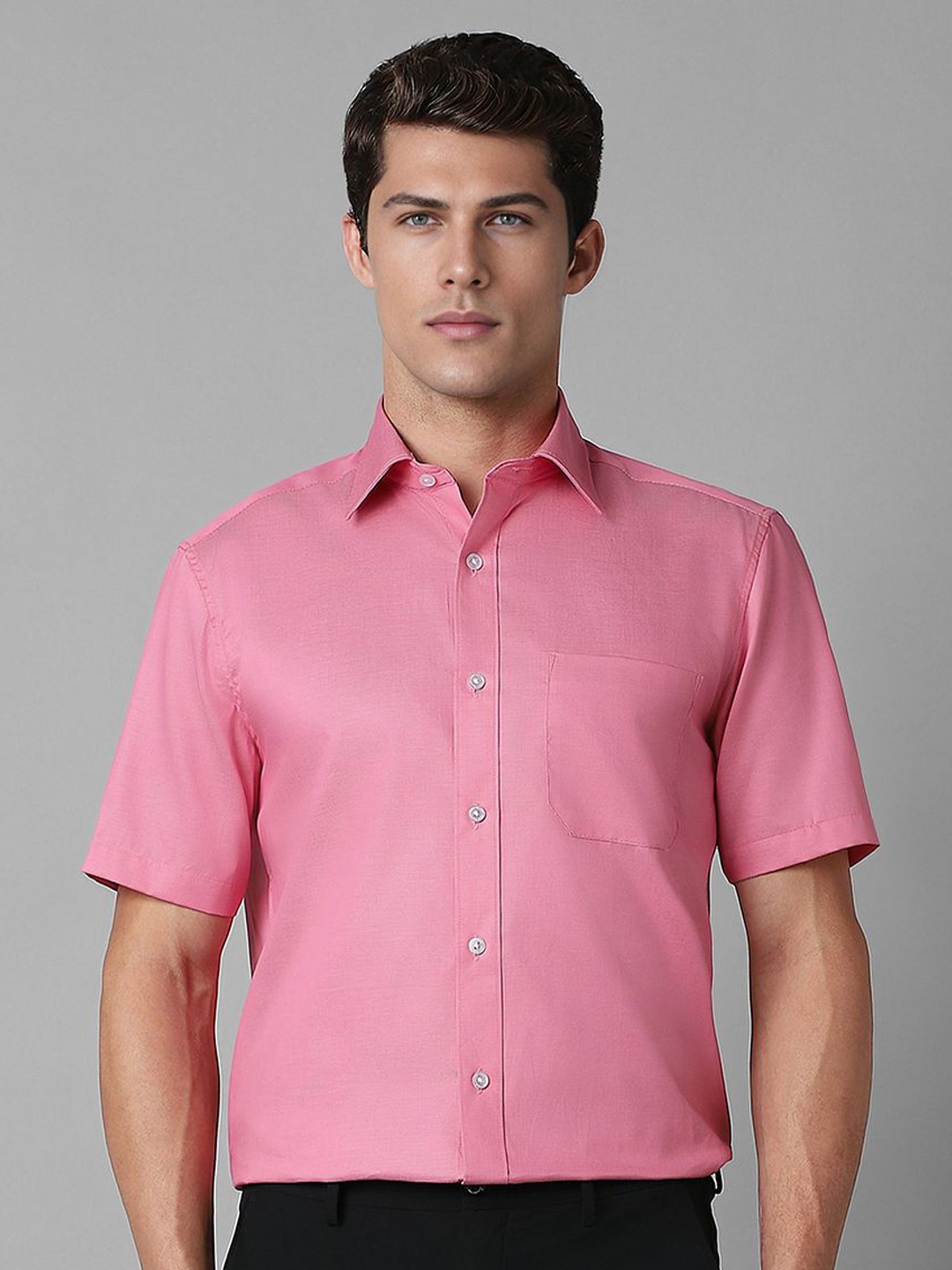 

Louis Philippe Men Classic Spread Collar Solid Cotton Formal Shirt, Pink