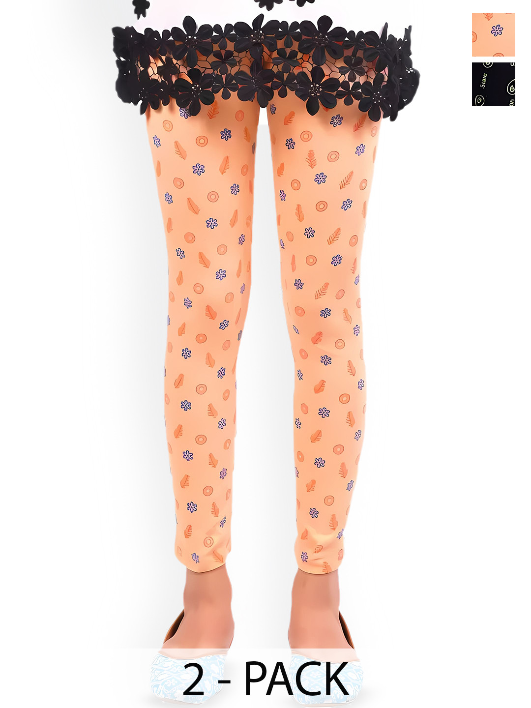 

BAESD Girls Pack Of 2 Floral-Printed Ankle-Length Leggings, Black