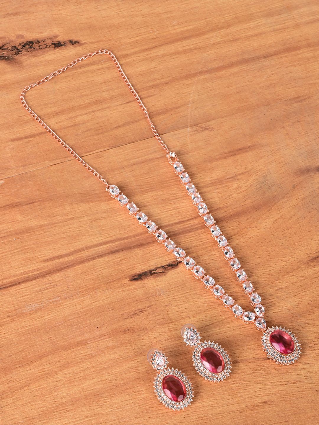 

Keviv Gold Plated American Diamond Studded Necklace With Earrings