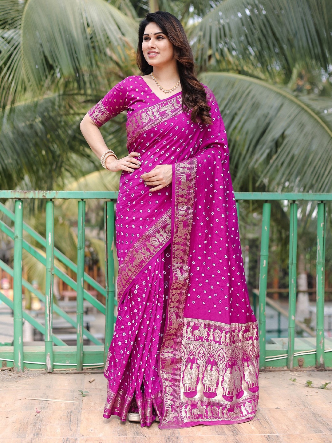 

Anaita Bandhani Pure Silk Bandhani Saree, Purple