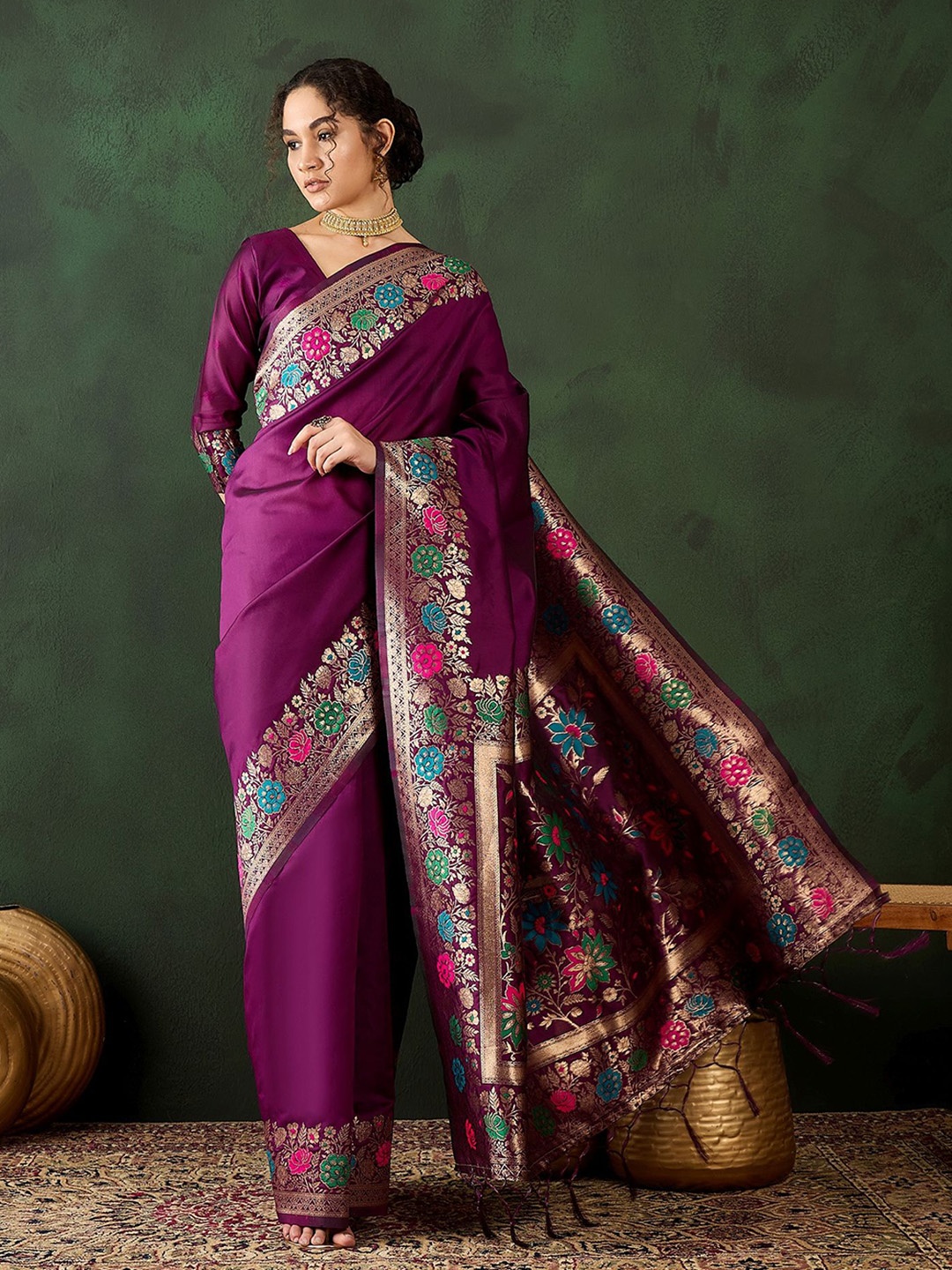 

Sangria Woven Design Sarees, Purple