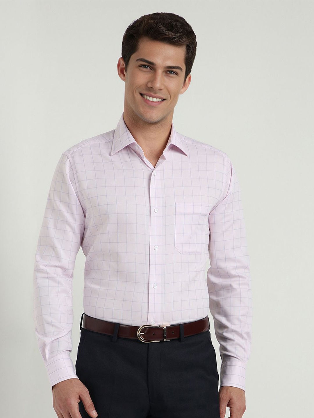 

Allen Solly Sport Men Classic Spread Collar Checked Cotton Formal Shirt, Pink