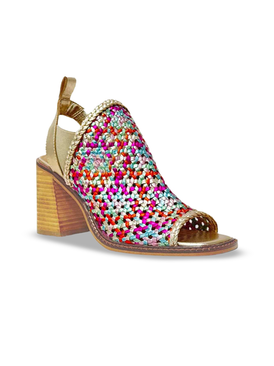 

Saint G Leather Block Sandals with Laser Cuts, Multi