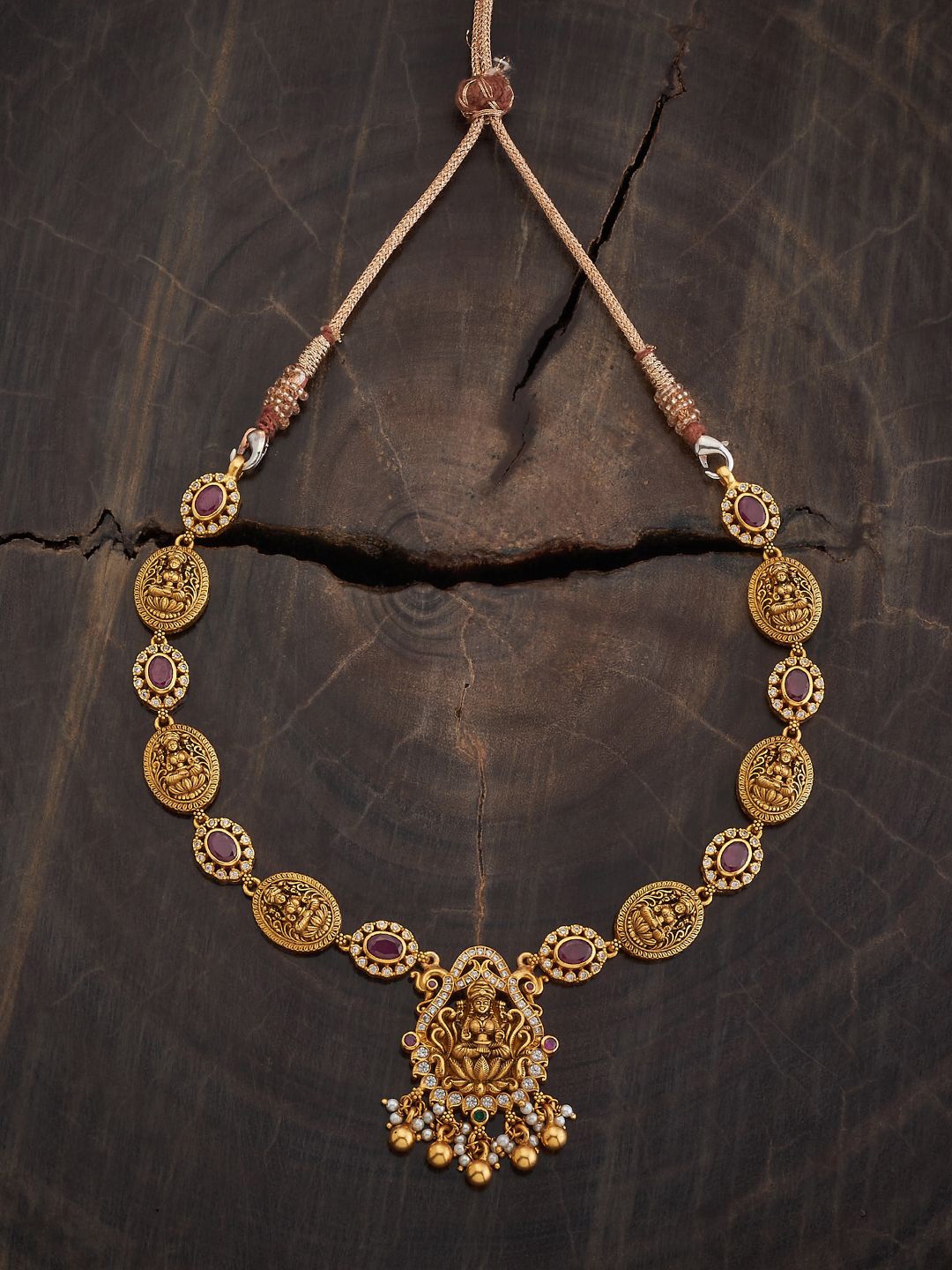 

Kushal's Fashion Jewellery 92.5 Pure Silver Gold-Plated Cubic Zirconia Studded Necklace