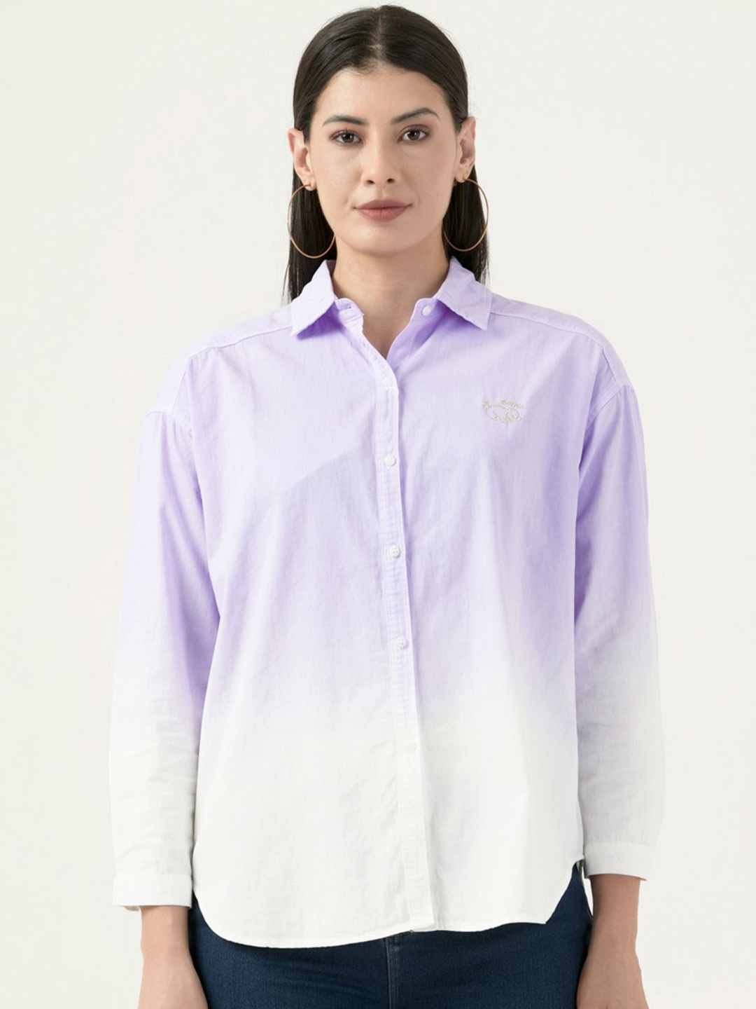 

Albion By CnM Women Spread Collar Solid Polycotton Casual Shirt, Purple