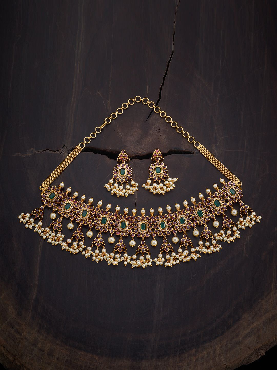 

Kushal's Fashion Jewellery Gold-Plated Stone-Studded & Beaded Antique Jewellery Set