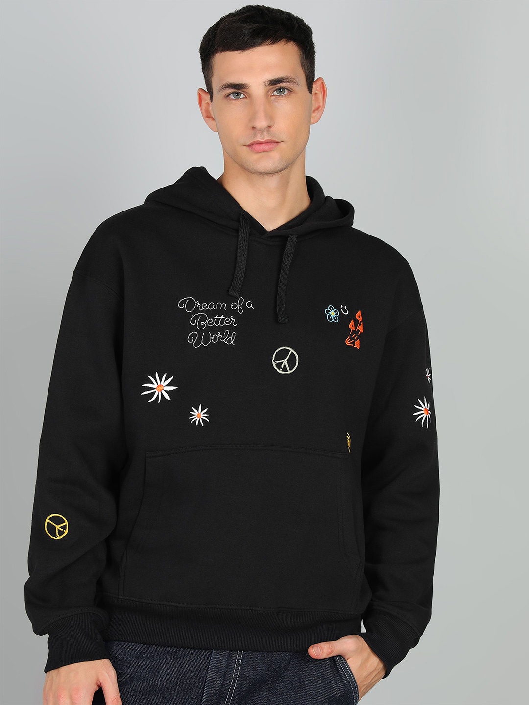 

Alan Jones Men Graphic Hooded Oversized Sweatshirt, Black