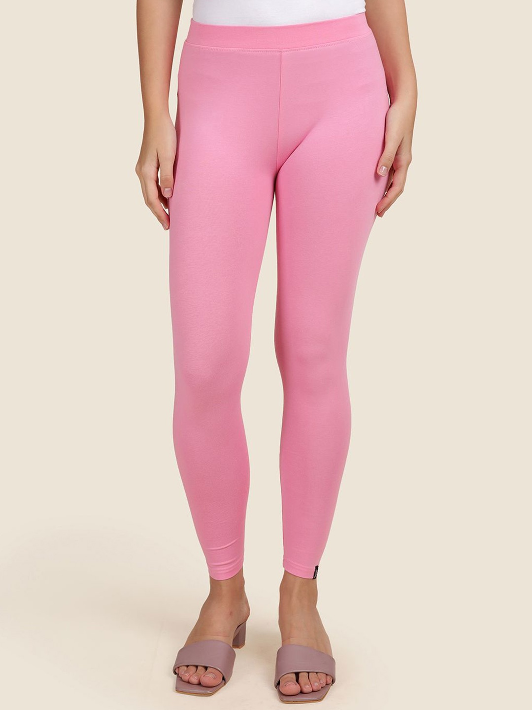 

TWIN BIRDS Women Solid Super Stretch Cotton Ankle Length Leggings, Pink