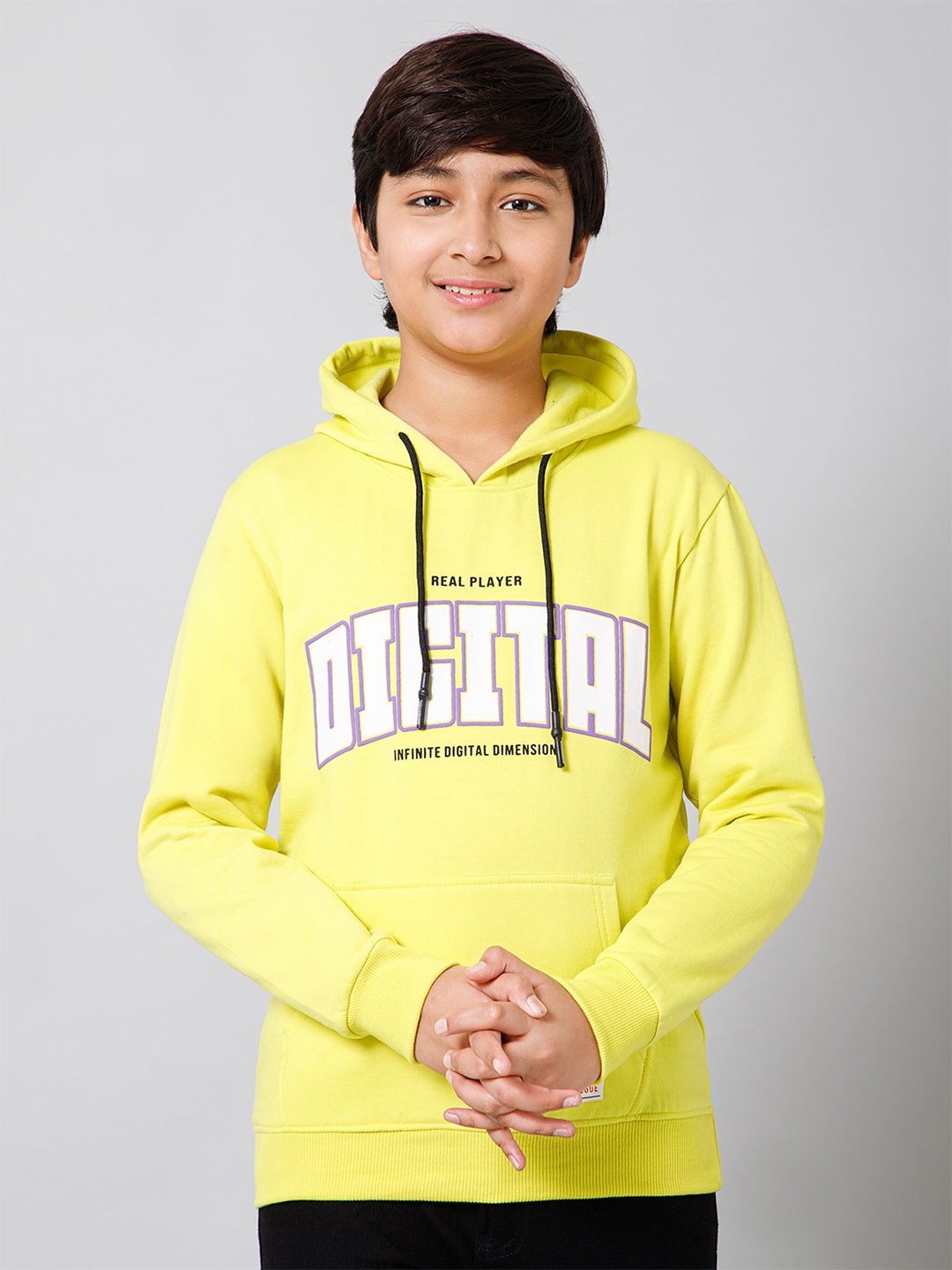 

Provogue Boys Typography Printed Hooded Sweatshirt, Yellow