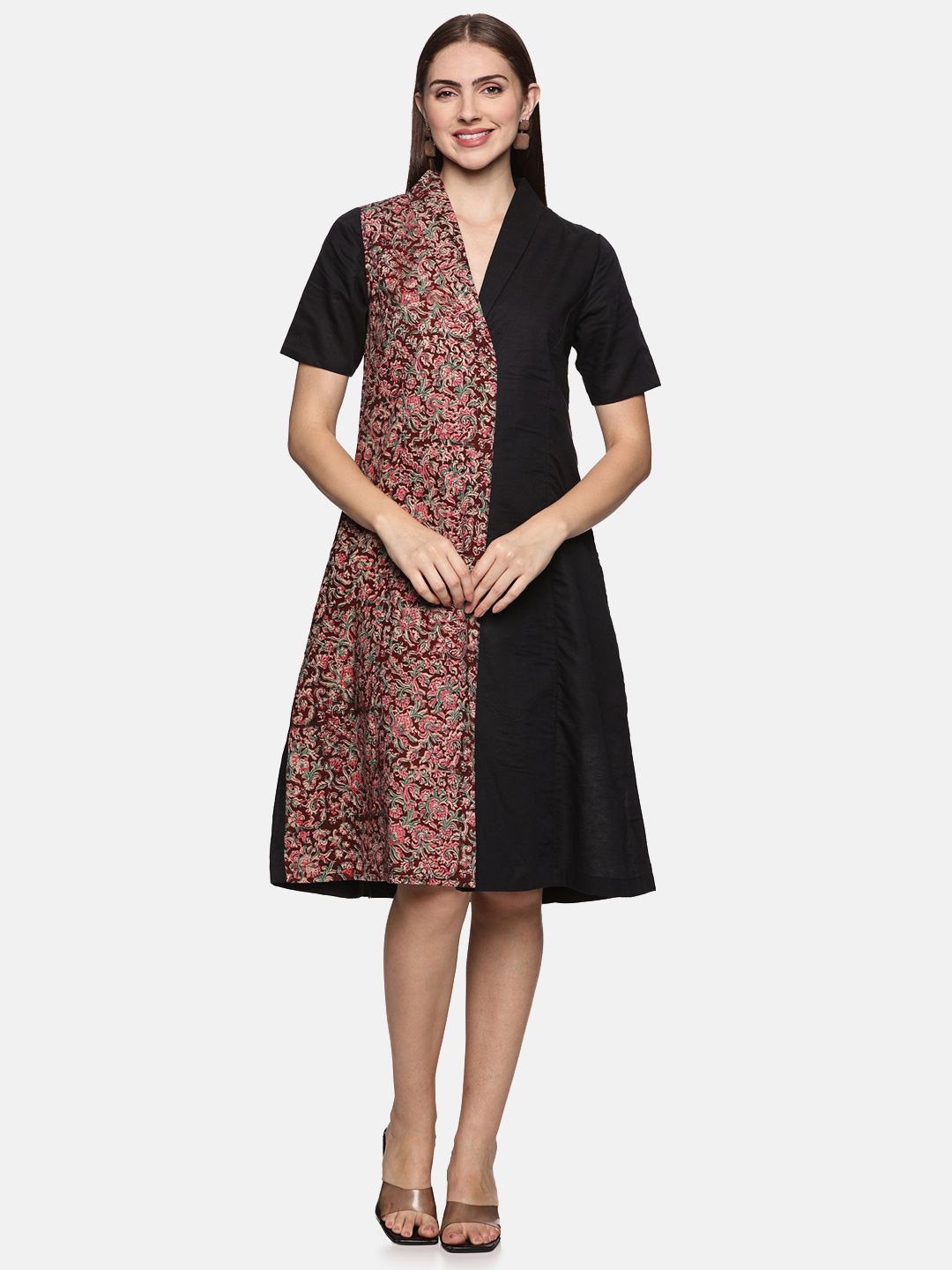 

Indyvarna Kalamkari Printed Cotton Wrap Dress, Black