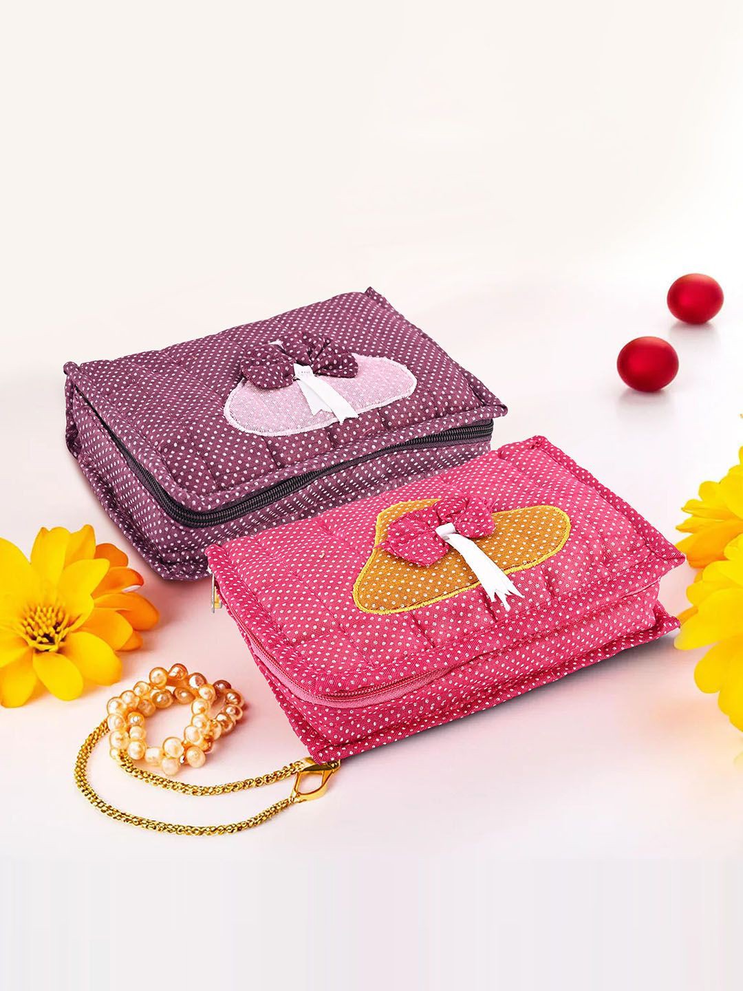 

Kuber Industries Pink 2 Pieces Polka Dot Printed Jewellery Organiser