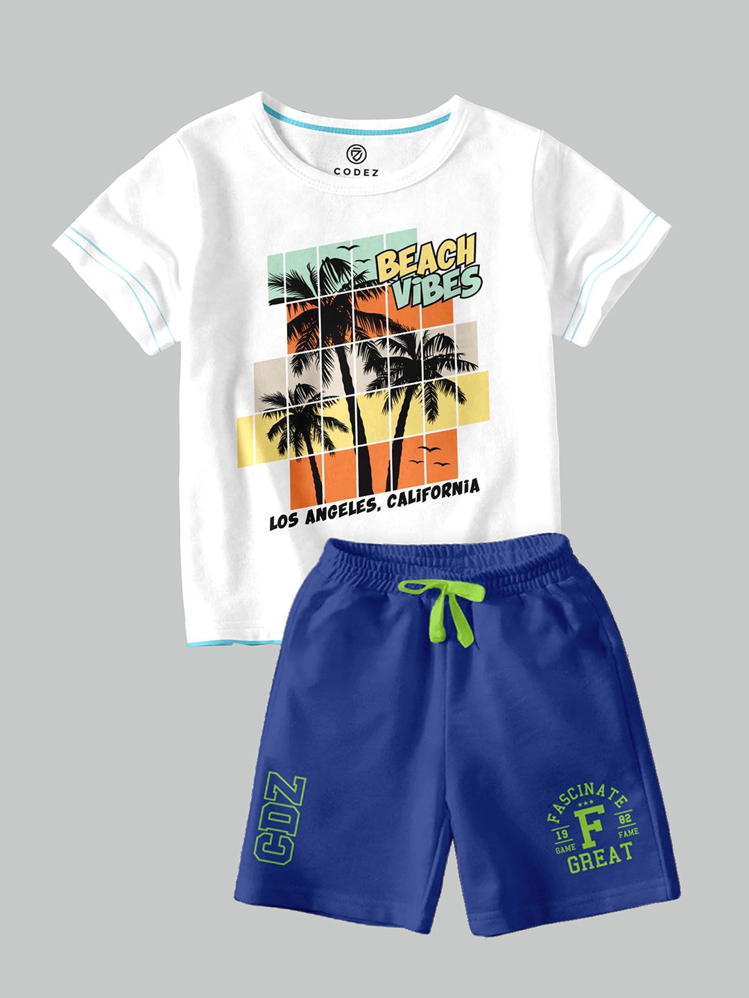 

CODEZ Boys Graphic Printed T-shirt with Shorts, White
