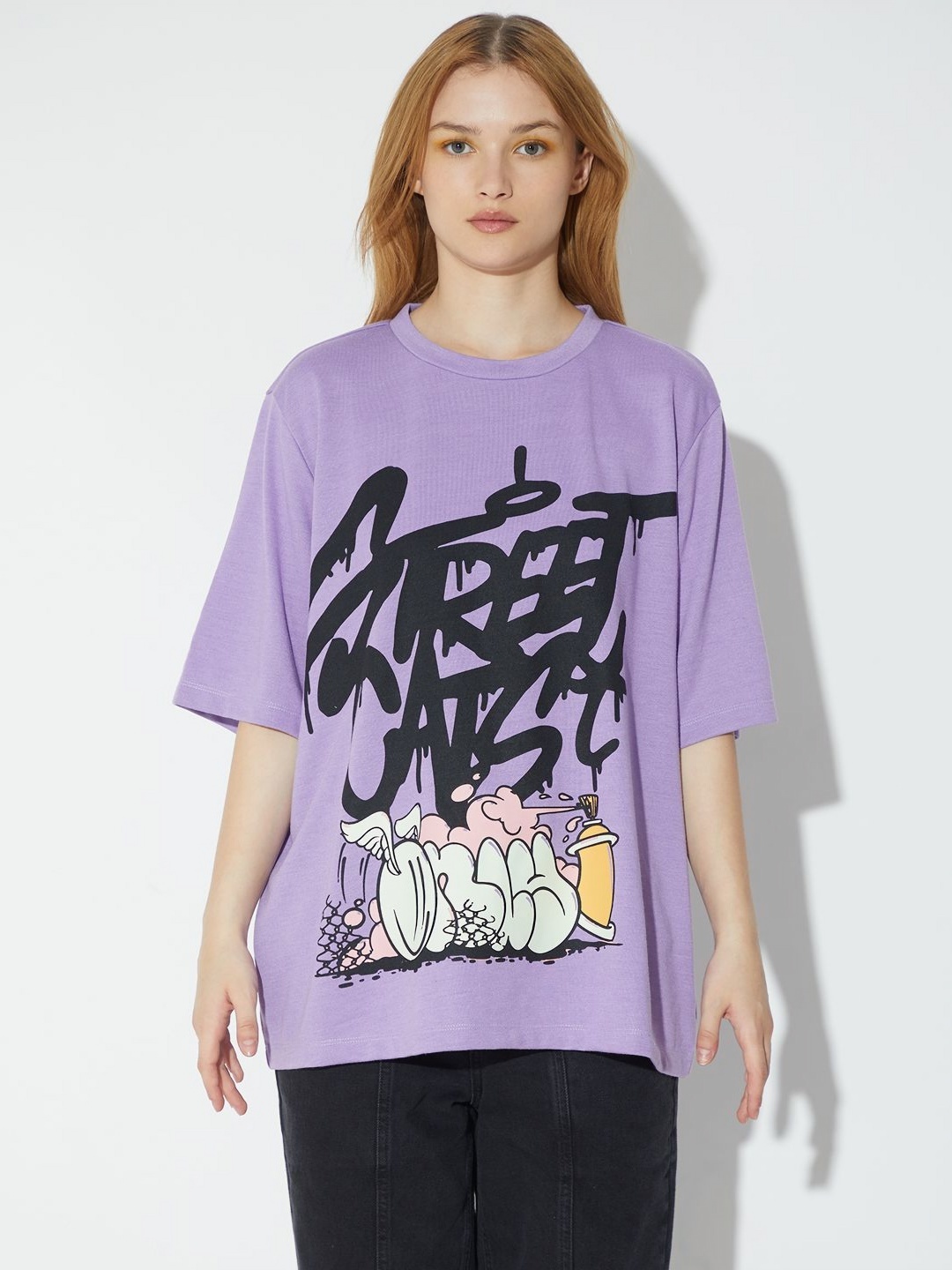 

ONLY Women Graphic Printed Round Neck Cotton Oversized T-shirt, White