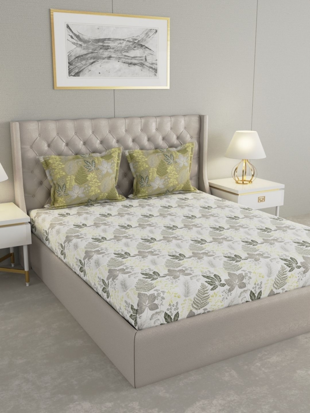 

Raymond Home Camphor Olive Green Floral 144 TC Cotton Queen Bedsheet & 2 Pillow Covers