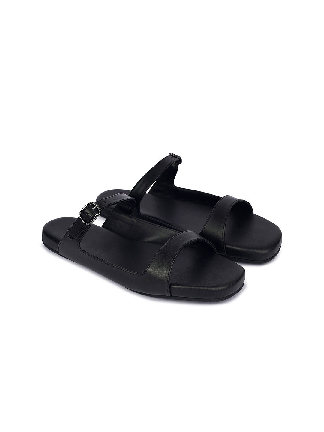 

Planet Paaduks Dual-Strap Open Toe Synthetic Leather Flats, Black