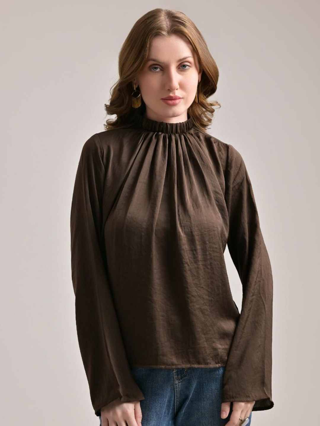 

The Samoa Women Solid High Neck Top, Brown