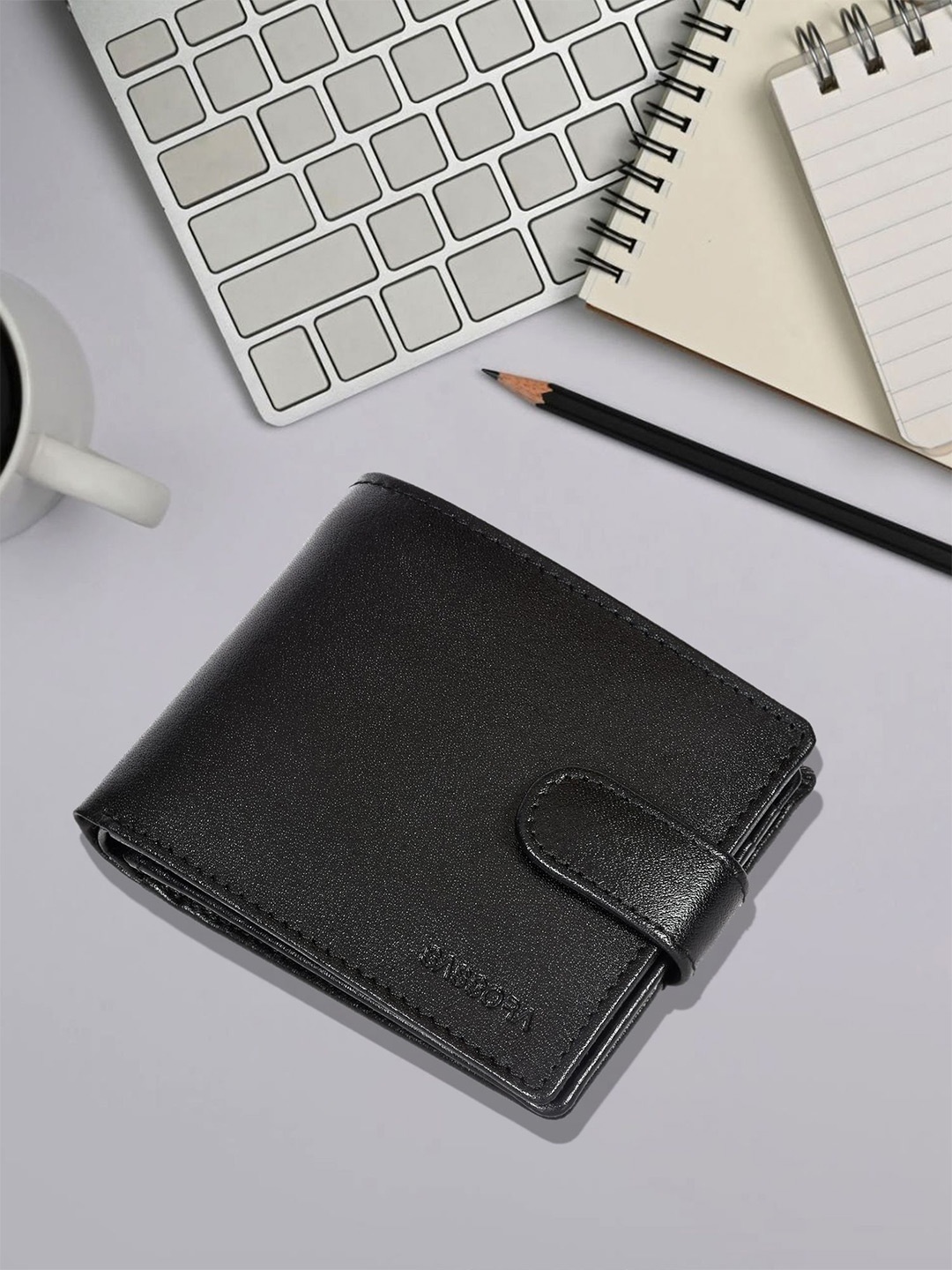 

Sassora Men Leather Two Fold Wallet, Black