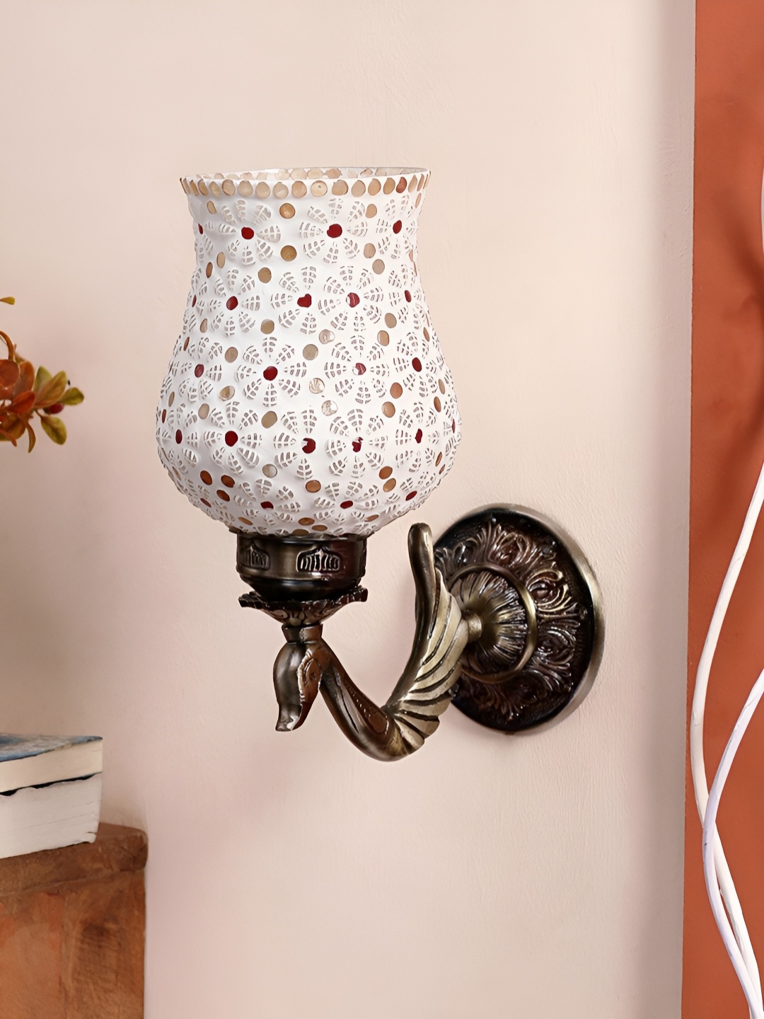 

Devansh White & Red Geometric Textured Bell Shaped Metal & Glass Wall Lamp