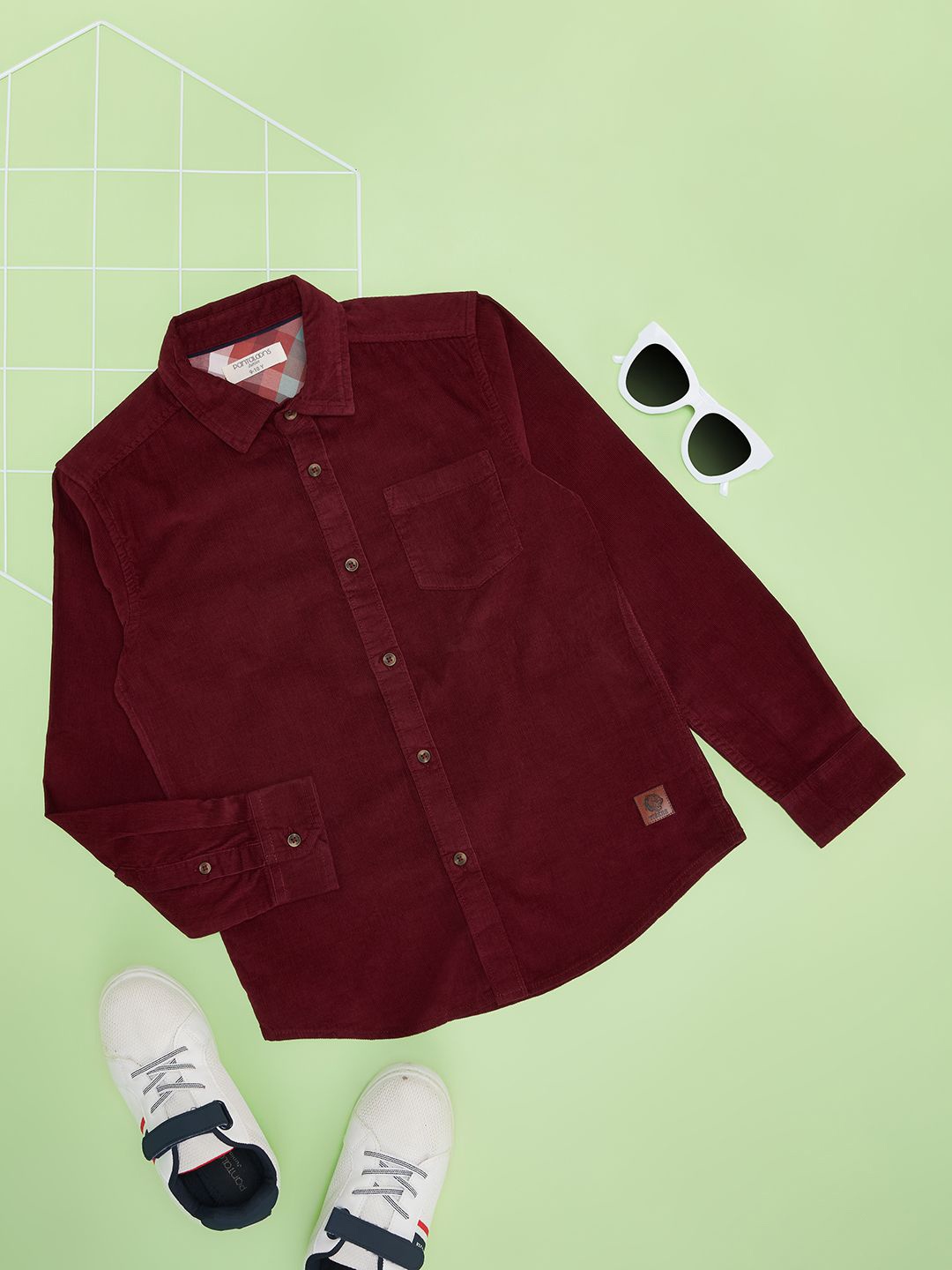 

Pantaloons Junior Boys Spread Collar Solid Cotton Casual Shirt, Red