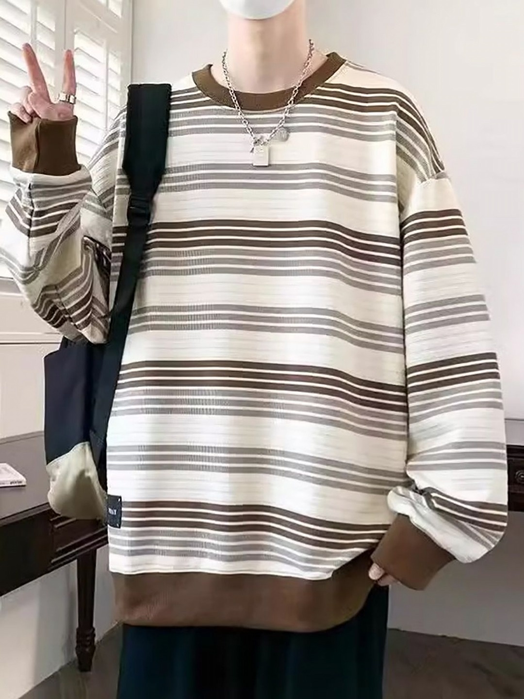 

StyleCast x Revolte Men Striped Round Neck Oversized T-shirt, Khaki
