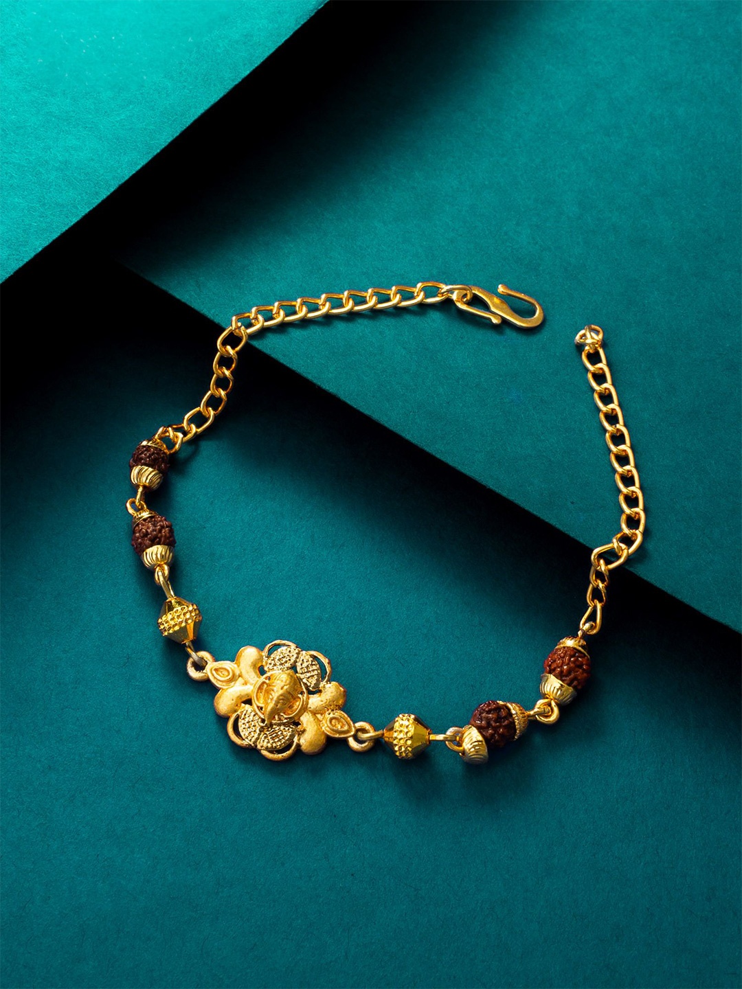 

aadita Gold-Plated Rudraksh Ganesha Link Bracelet