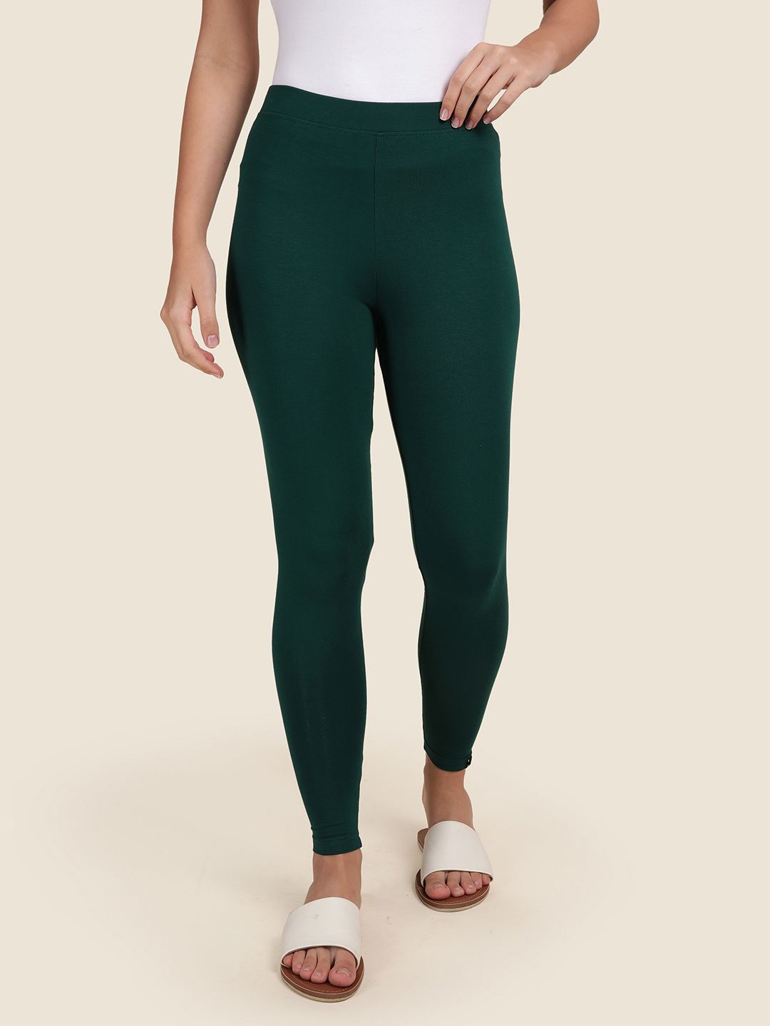 

TWIN BIRDS Women Solid Super Stretch Viscose Ankle Length Leggings, Green