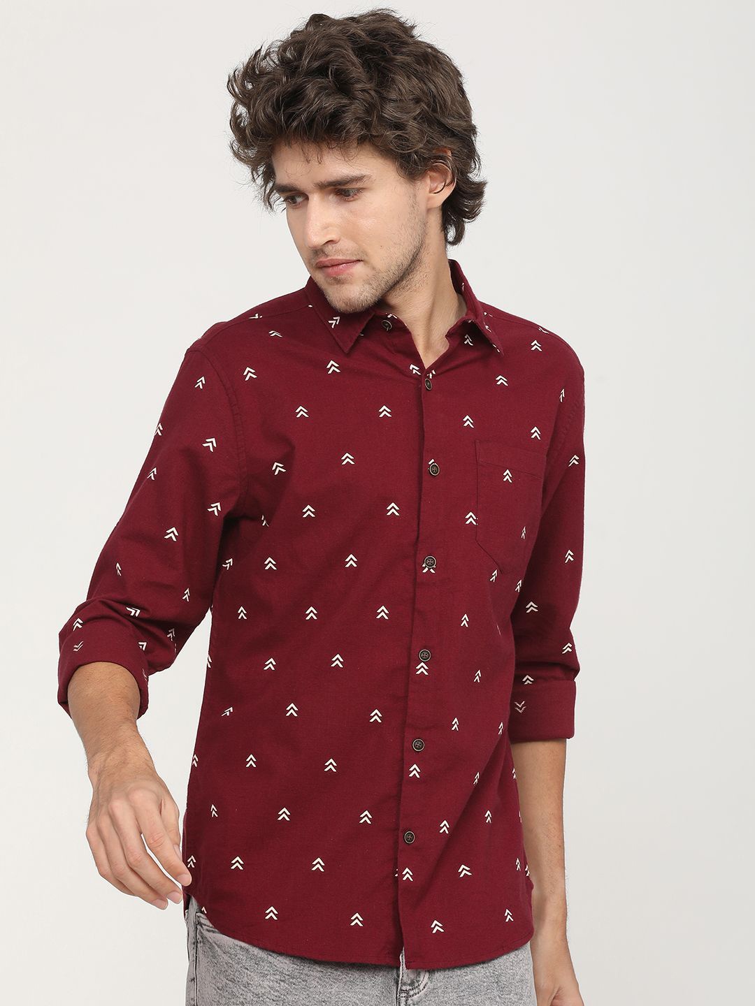 

Ketch Printed Casual Slim Fit Shirt, Maroon