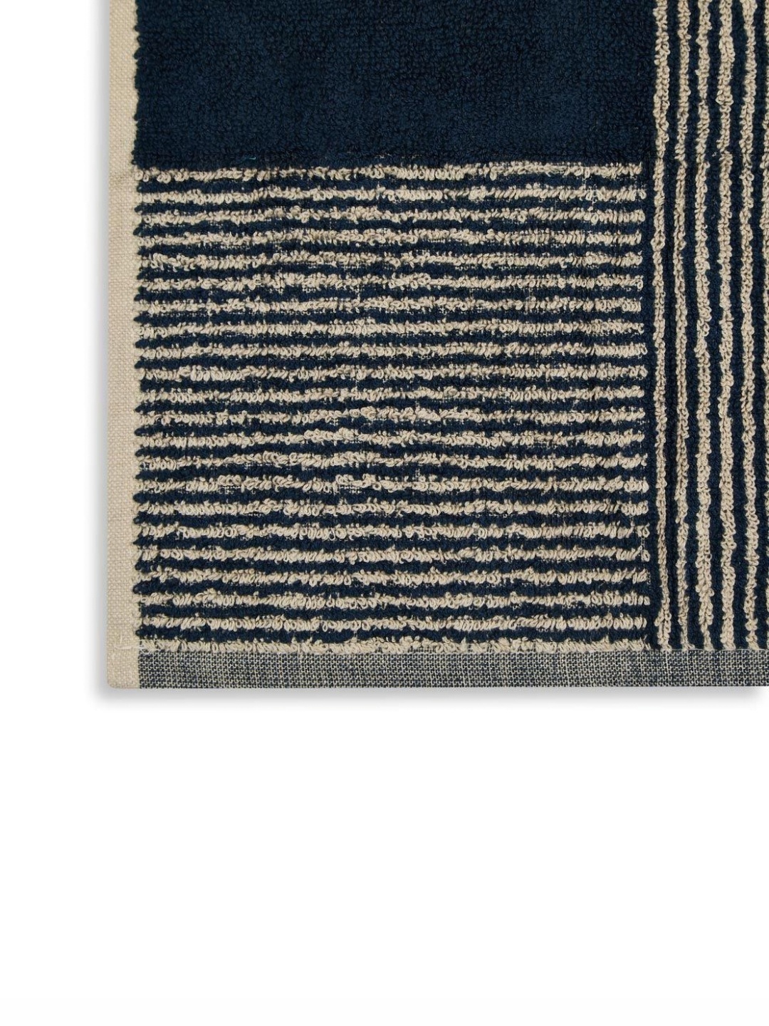

Fabindia Navy Blue & Beige 2 Piece Striped Cotton 570 GSM Towel Set