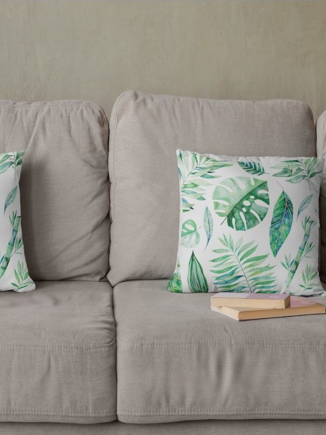 

THEYAYACAFE White & Green 2 Pieces Floral Velvet Square Cushion Covers