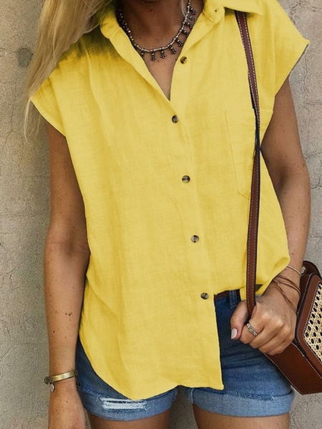 

StyleCast Extended Sleeves Georgette Shirt Style Top, Yellow