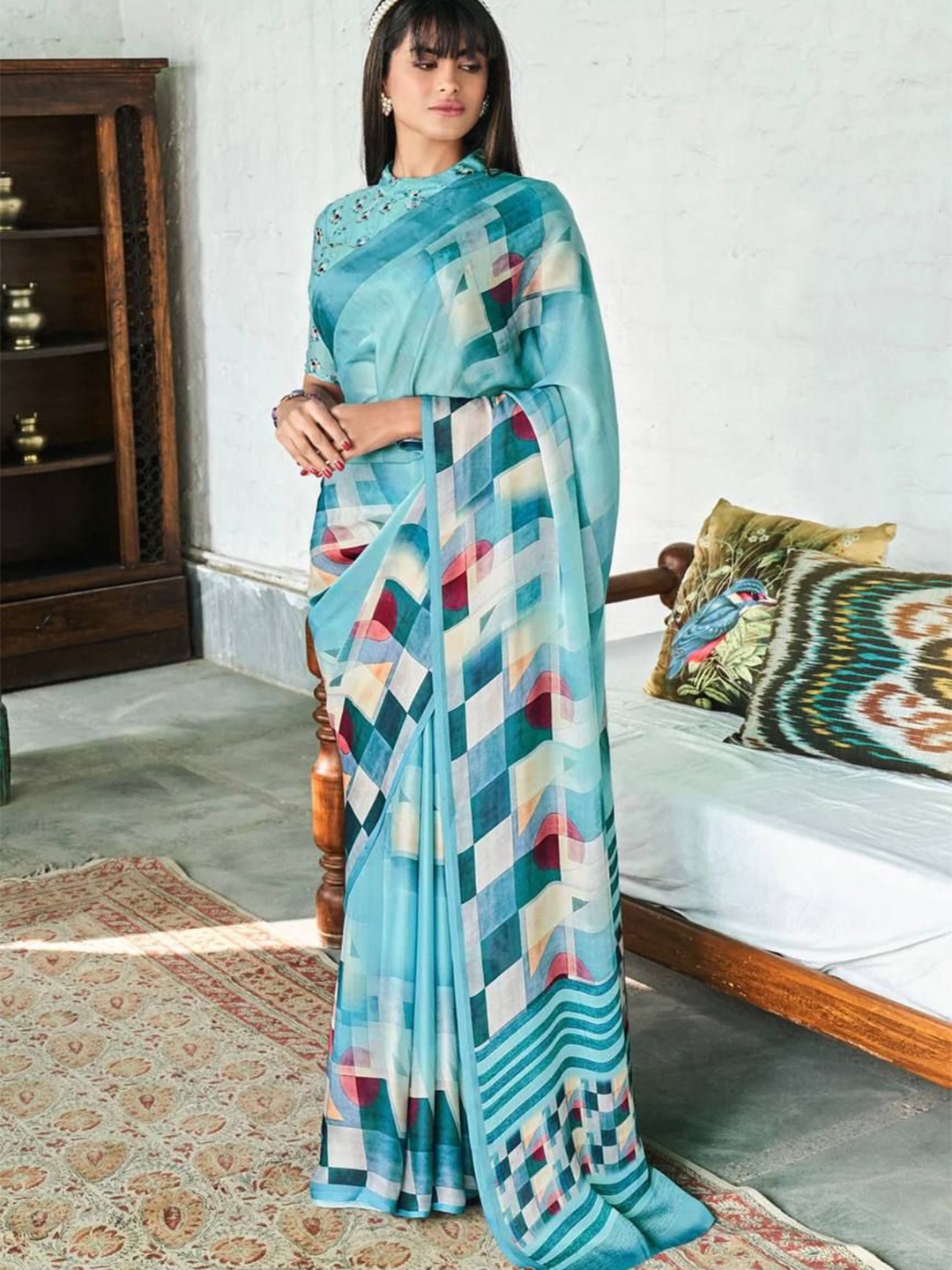 

Anaita Silk Blend Saree, Turquoise blue