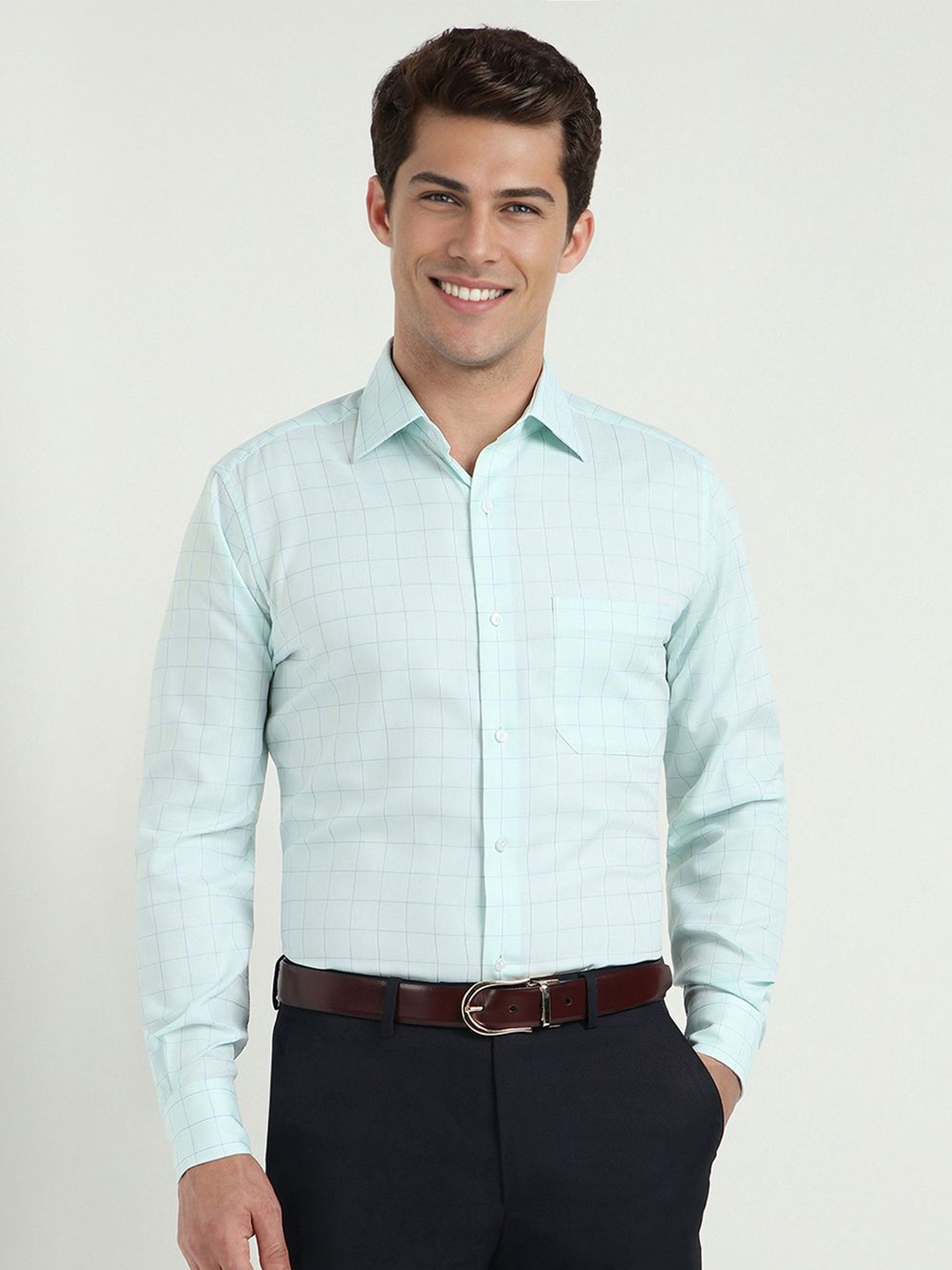 

Allen Solly Sport Men Classic Spread Collar Checked Cotton Formal Shirt, Green