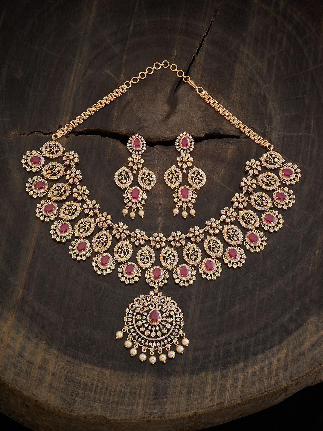 

Kushal's Fashion Jewellery Gold-Plated Cubic Zirconia -Studded & Beaded Jewellery Set