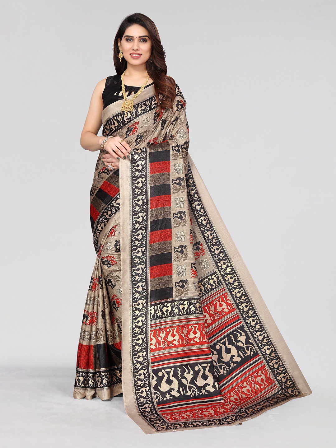 

VIRICA Ethnic Motifs Printed Saree, Black