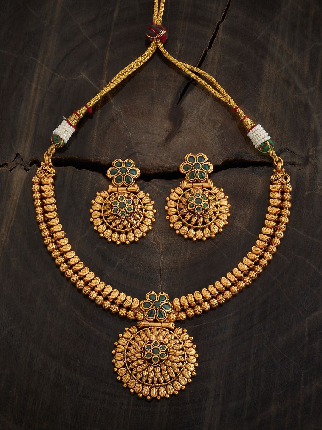 

Kushal's Fashion Jewellery Gold-Plated Stones-Studded Antique Jewellery Set