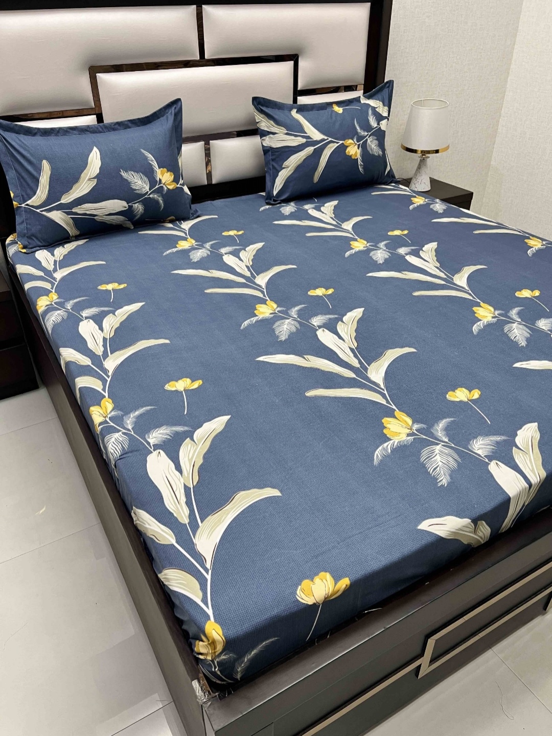 

Pure Decor Amulya Blue & Yellow Floral Printed 260 TC Queen Bedsheet with 2 Pillow Covers