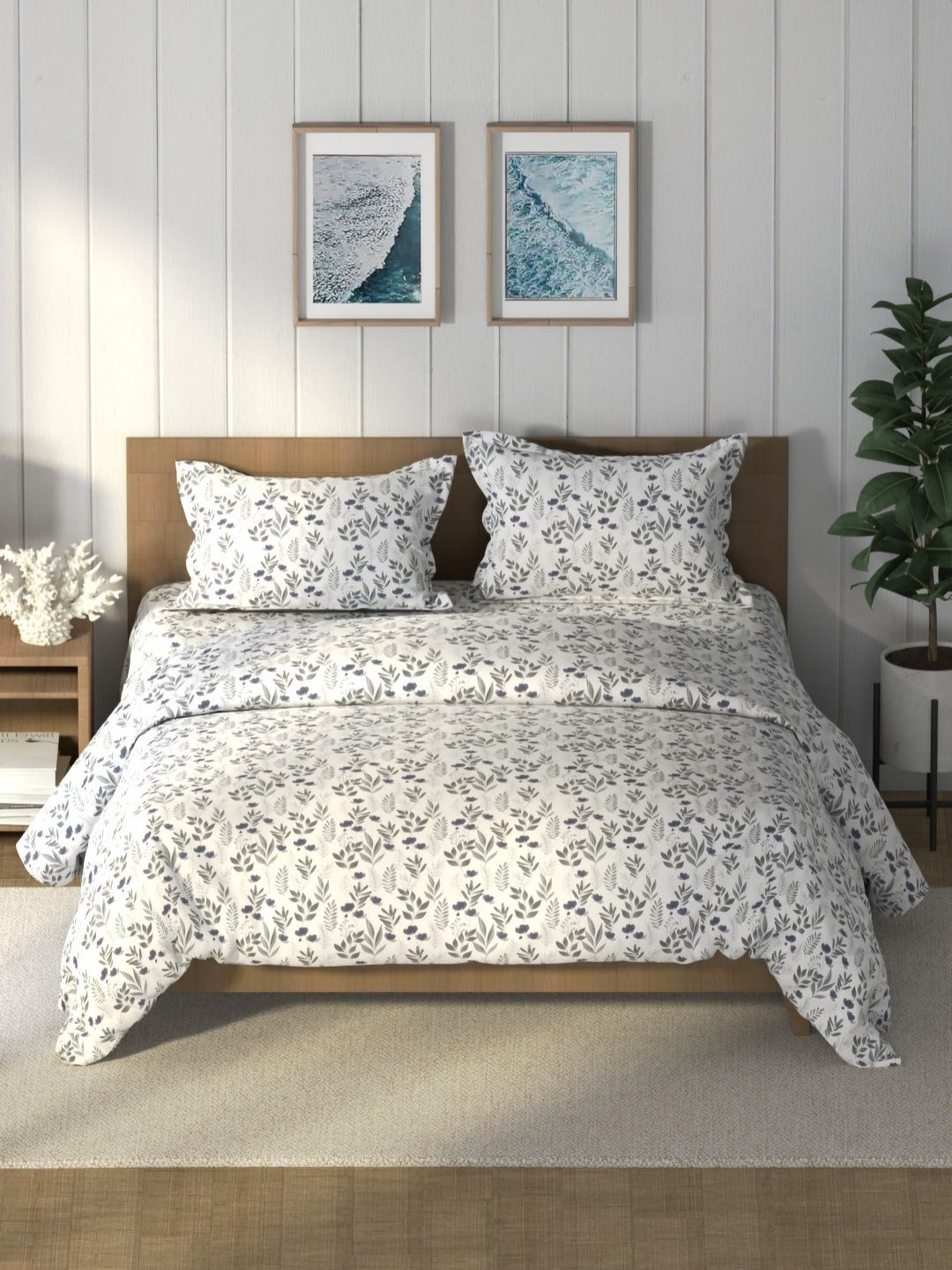 

Nautica Grey & White Floral Printed Pure Cotton AC Room Double Queen Bedding Set