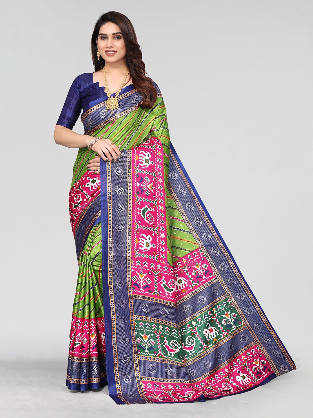 

VIRICA Striped Polycotton Saree, Green