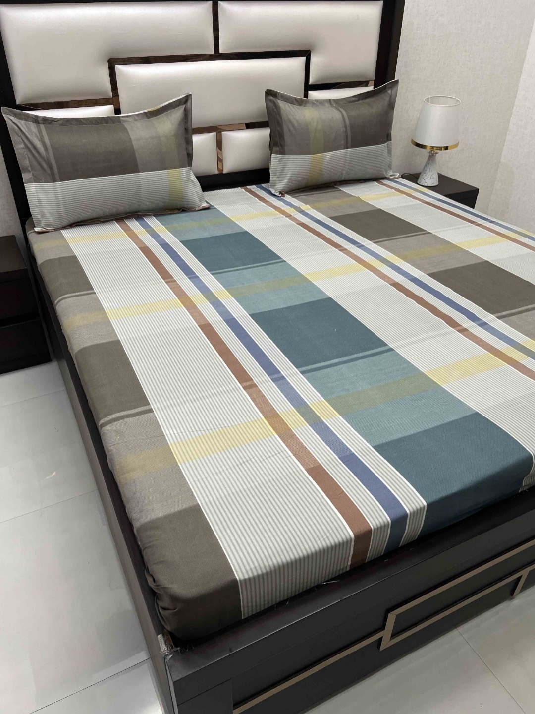 

Pure Decor Amulya Blue & Yellow Printed 240 TC Microfiber Double Queen Bedsheet Set