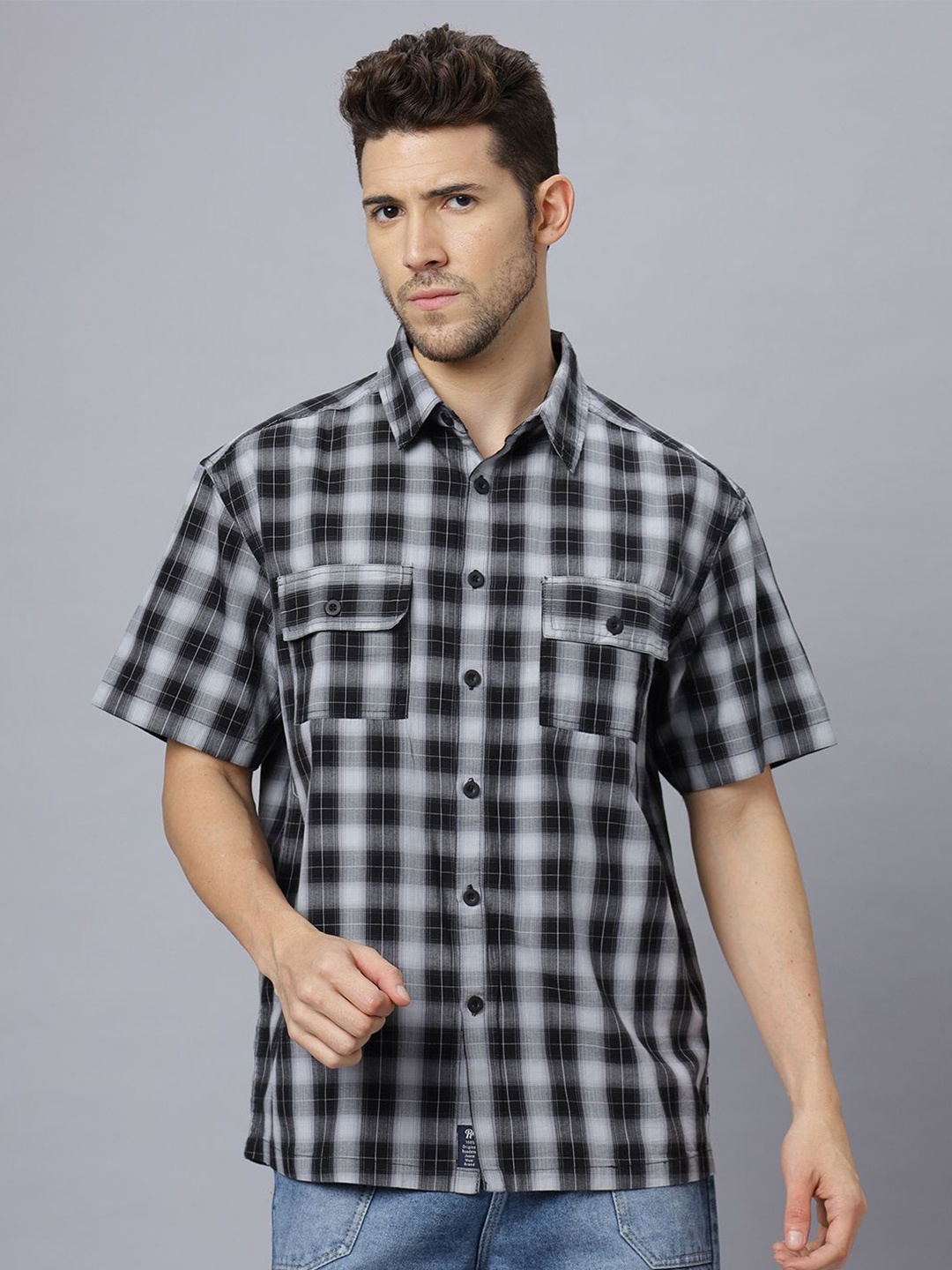 

The Roadster Lifestyle Co. Men Tartan Checked Cotton Relaxed Fit Casual Shirt, Black