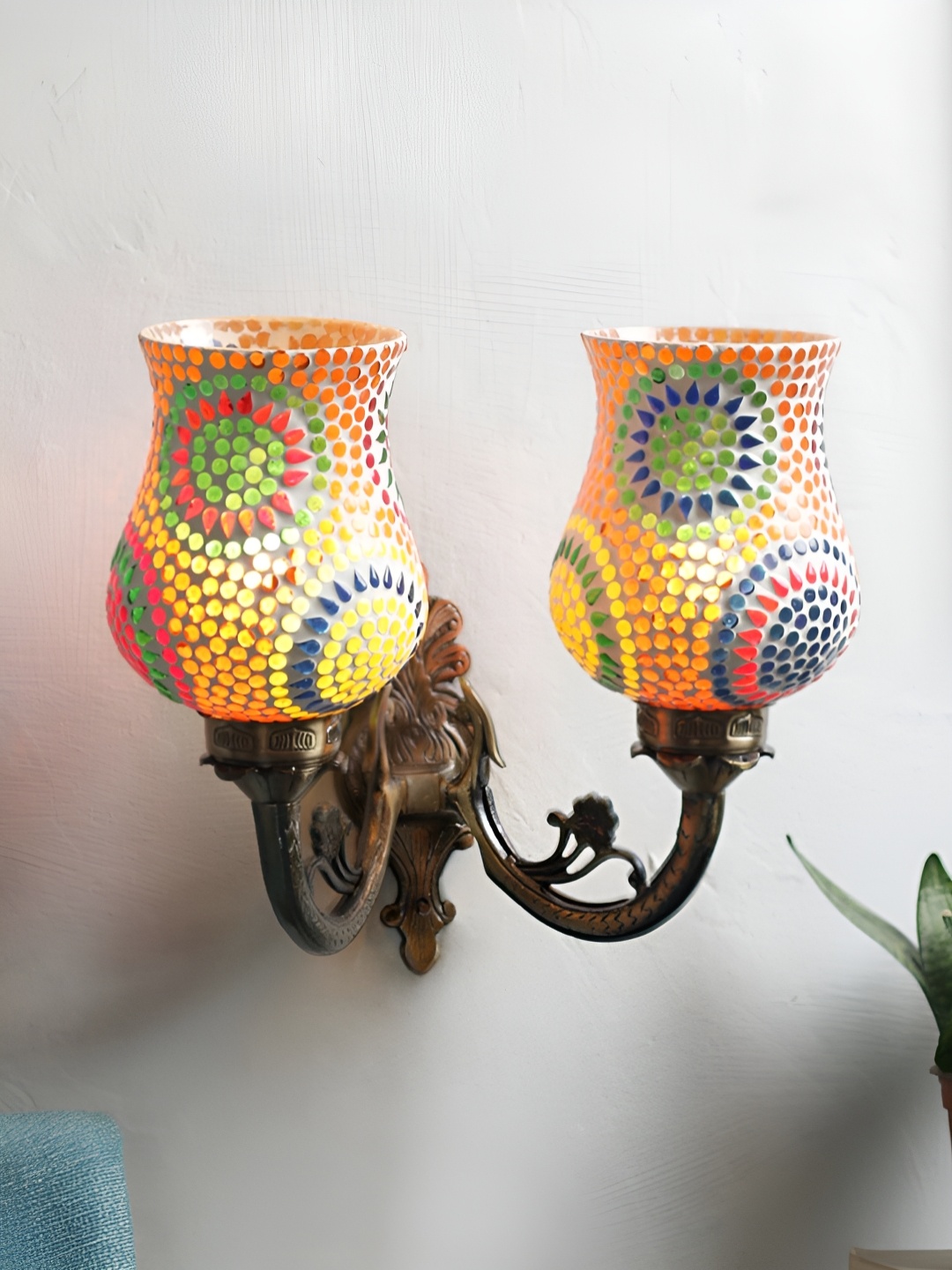 

Devansh White & Yellow Floral Textured Bell Shaped Metal & Glass Wall Lamp