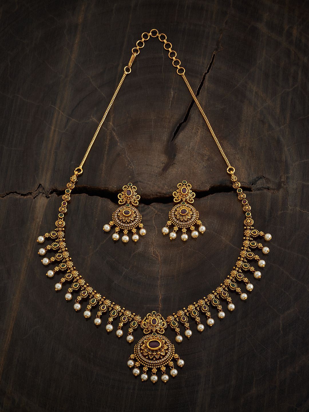 

Kushal's Fashion Jewellery Gold-Plated Artificial Beaded Antique Jewellery Set