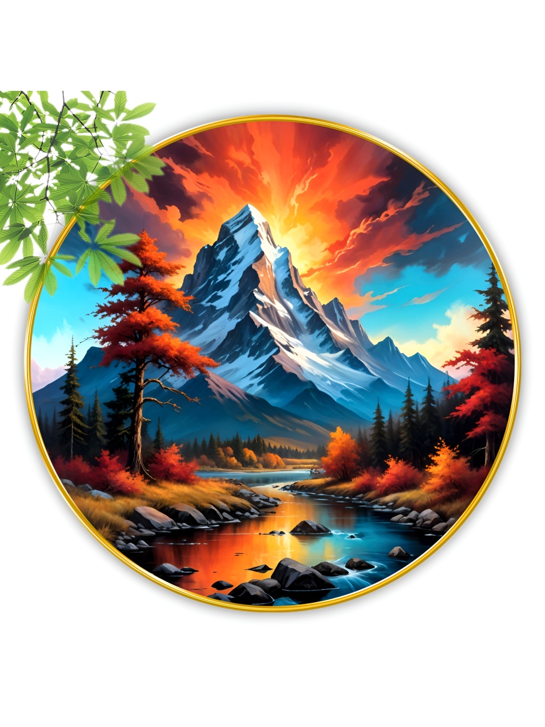 

Aura Blue & Orange-Coloured Nature Round Shaped Wooden Wall Art