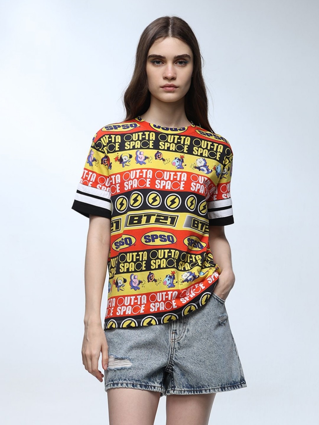 

ONLY Women Graphic Printed Round Neck Cotton T-shirt, Black