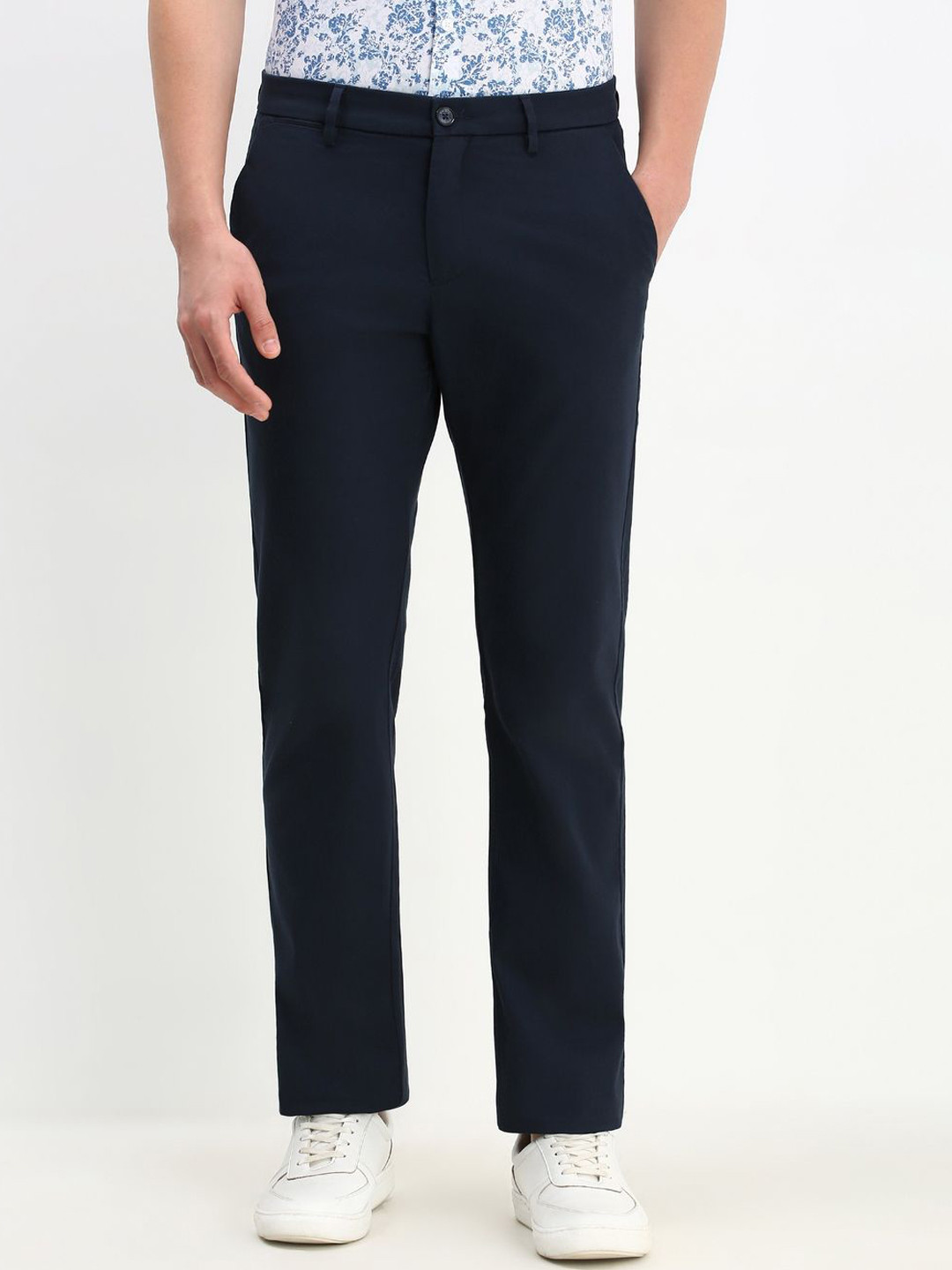 

Allen Solly Men Solid Trousers, Navy blue