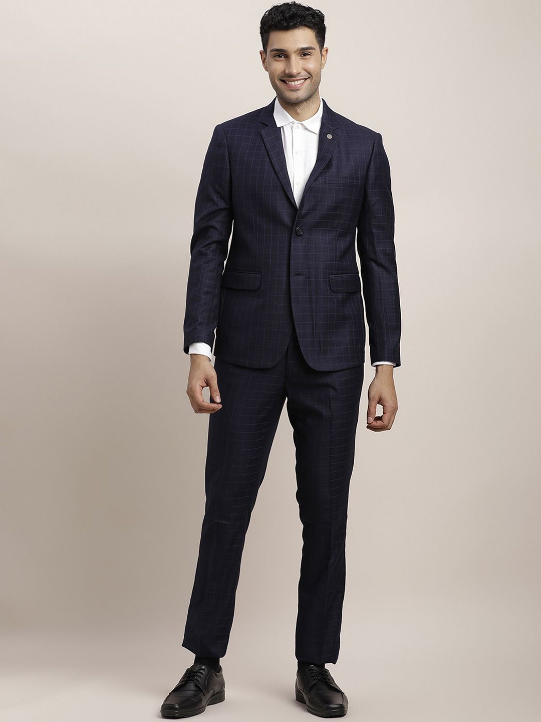 

Turtle Men Checked Single-Breasted Two-Piece Party Suit, Blue