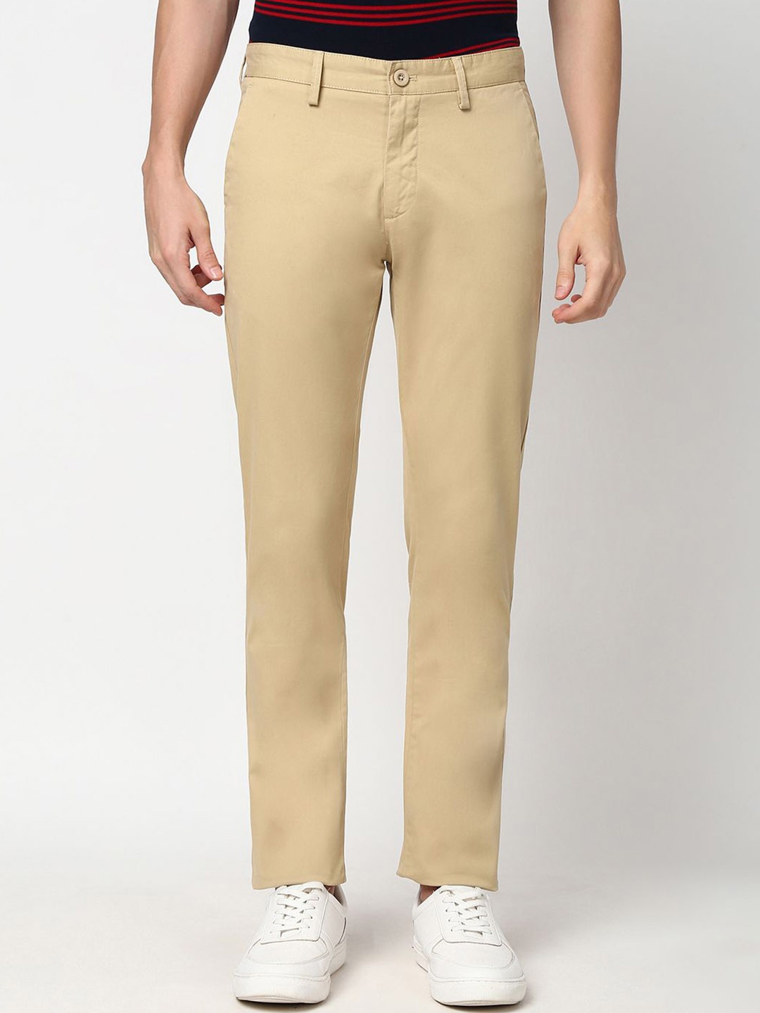 

Peter England Casuals Men Solid Super Slim Fit Trousers, Beige