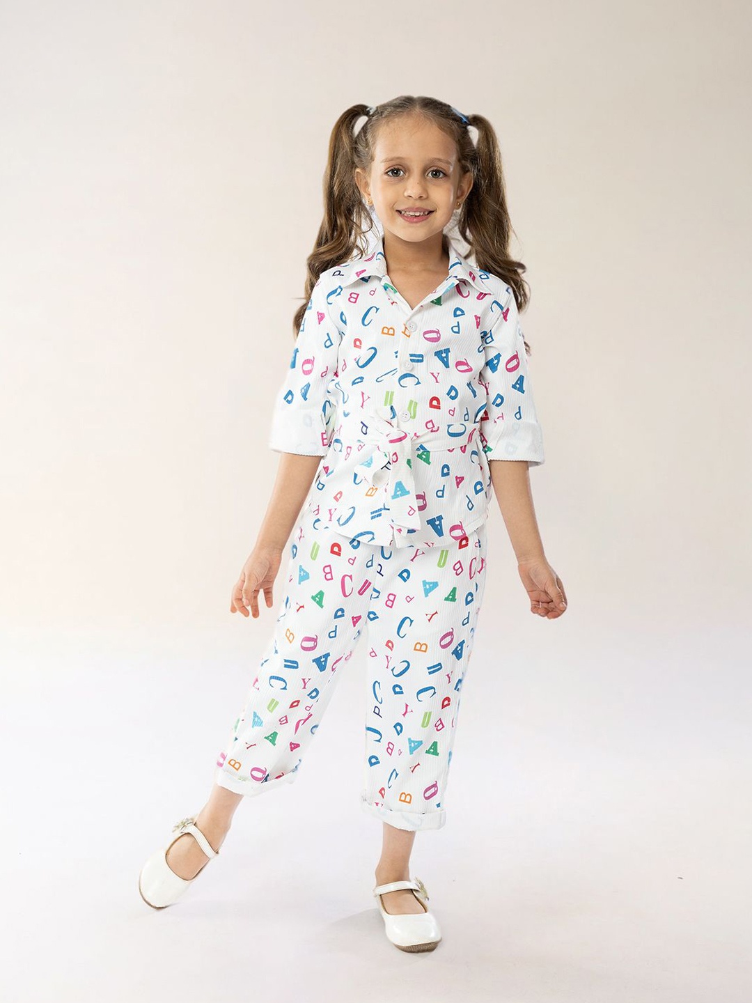 

BAESD Girls Printed Shirt With Trousers, White