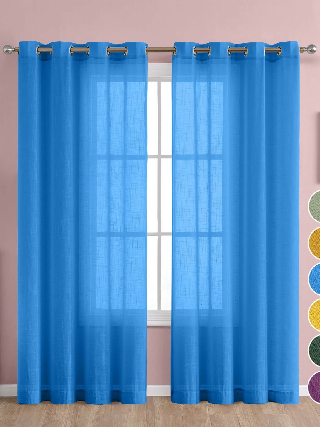 

THE LINEN COMPANY Blue 2 Pieces Cotton Sheer Window Curtains