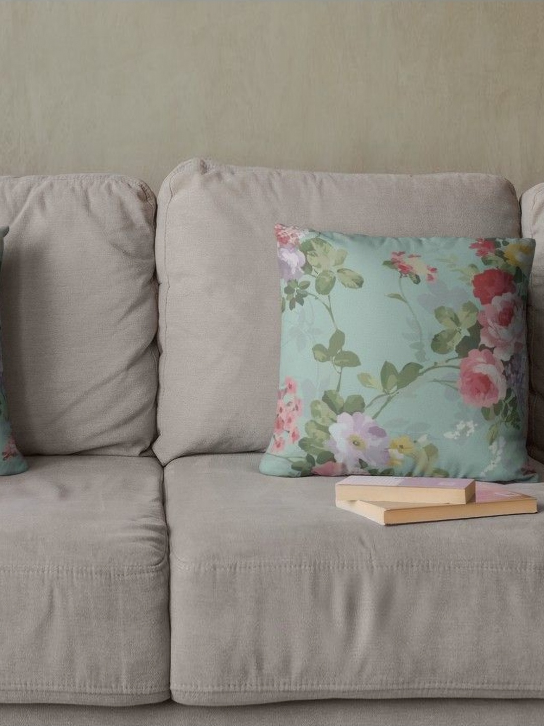 

THEYAYACAFE Green & Pink 2 Pieces Floral Velvet Square Cushion Covers
